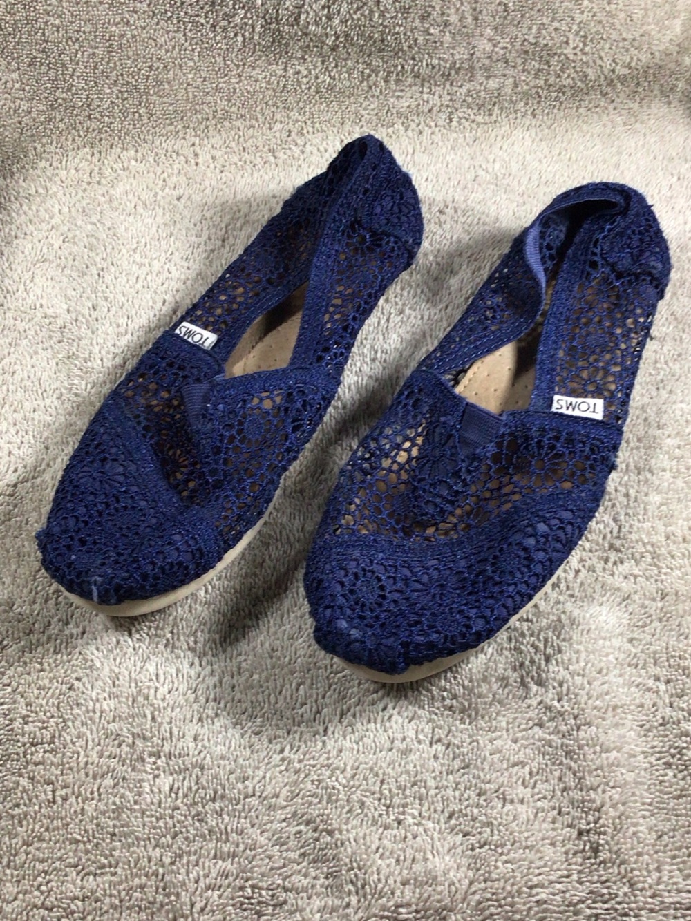 To s crochet flats, sapphire blue, size 8